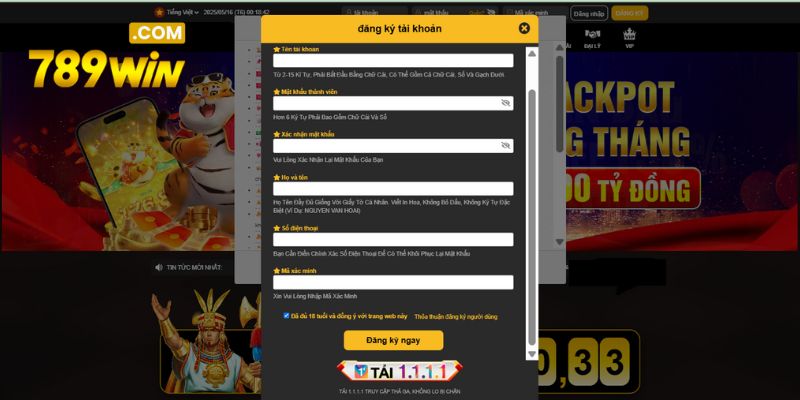 Biểu mẫu đăng ký 789win mới nhất