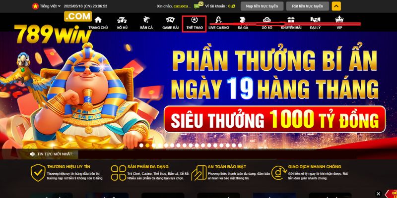 Lựa chọn danh mục thể thao 789WIN trên giao diện chính thức